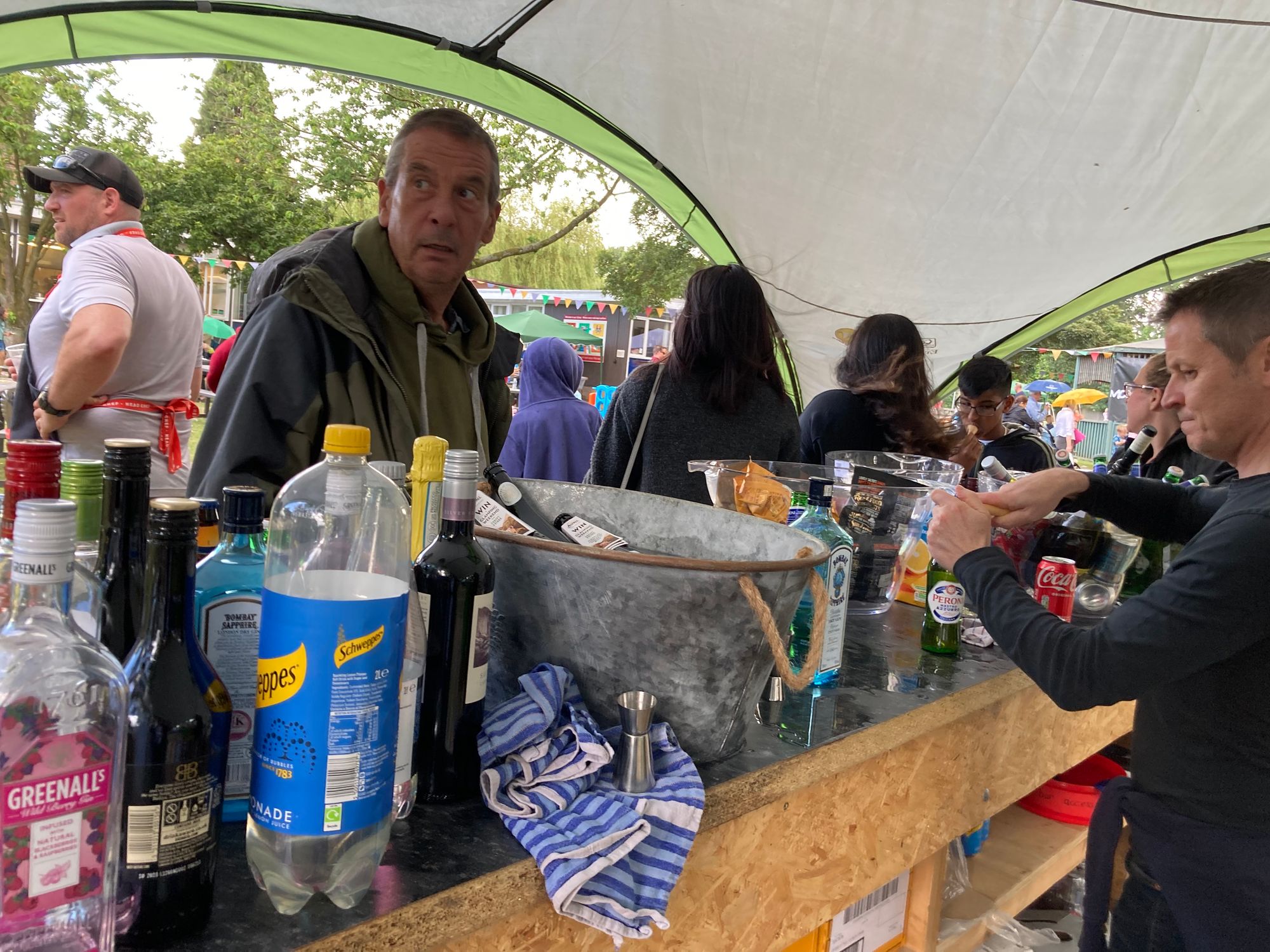 A temporary bar at a school summer fayre 