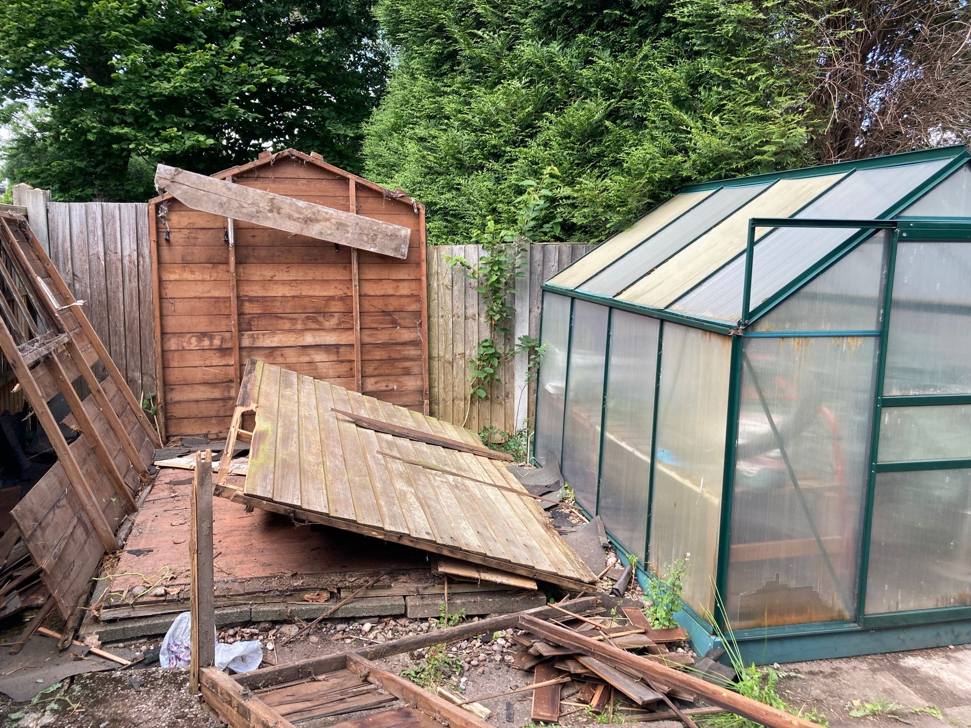 A demolished garden shed