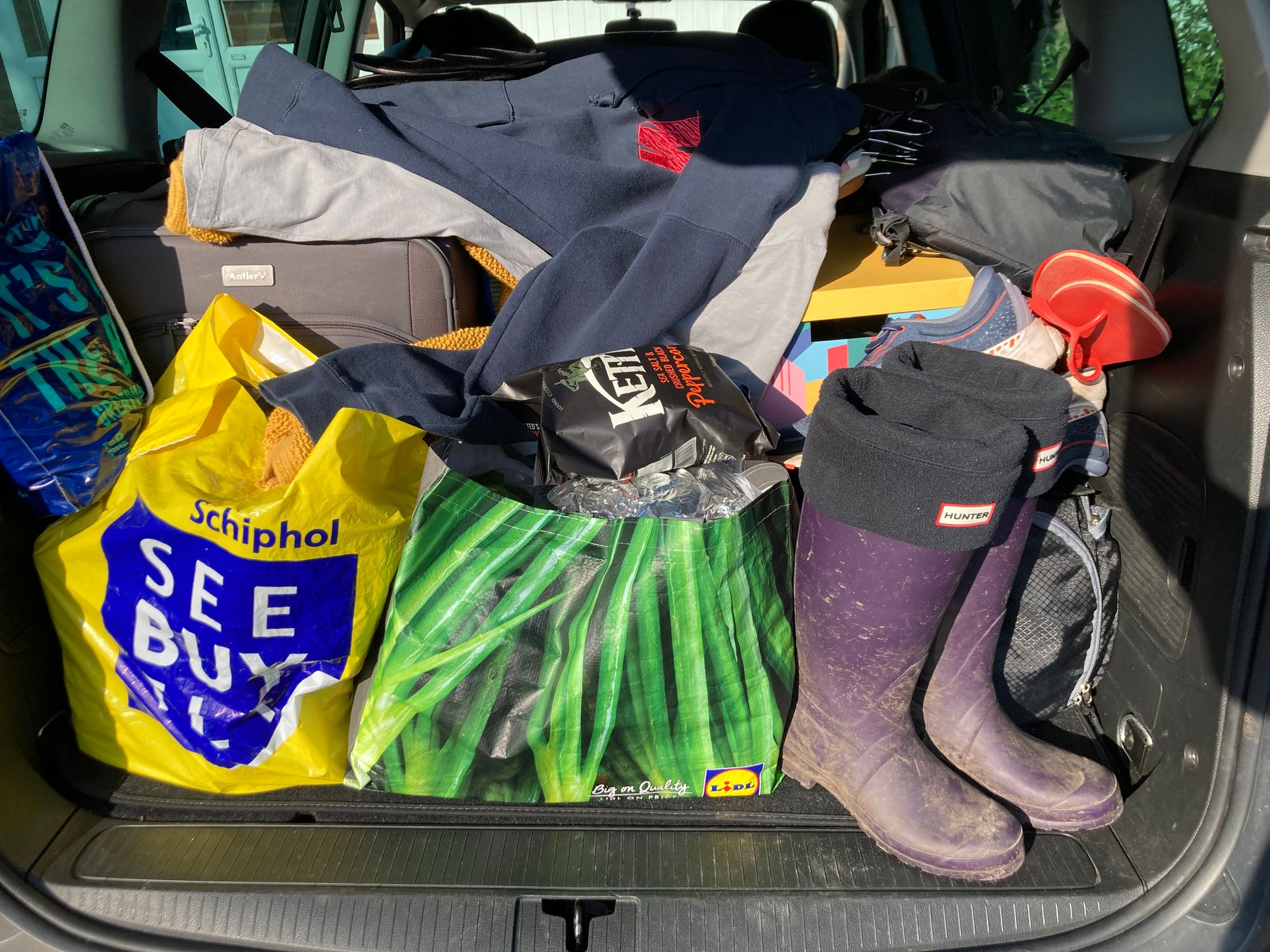 The boot (trunk) of my car before a weekend trip