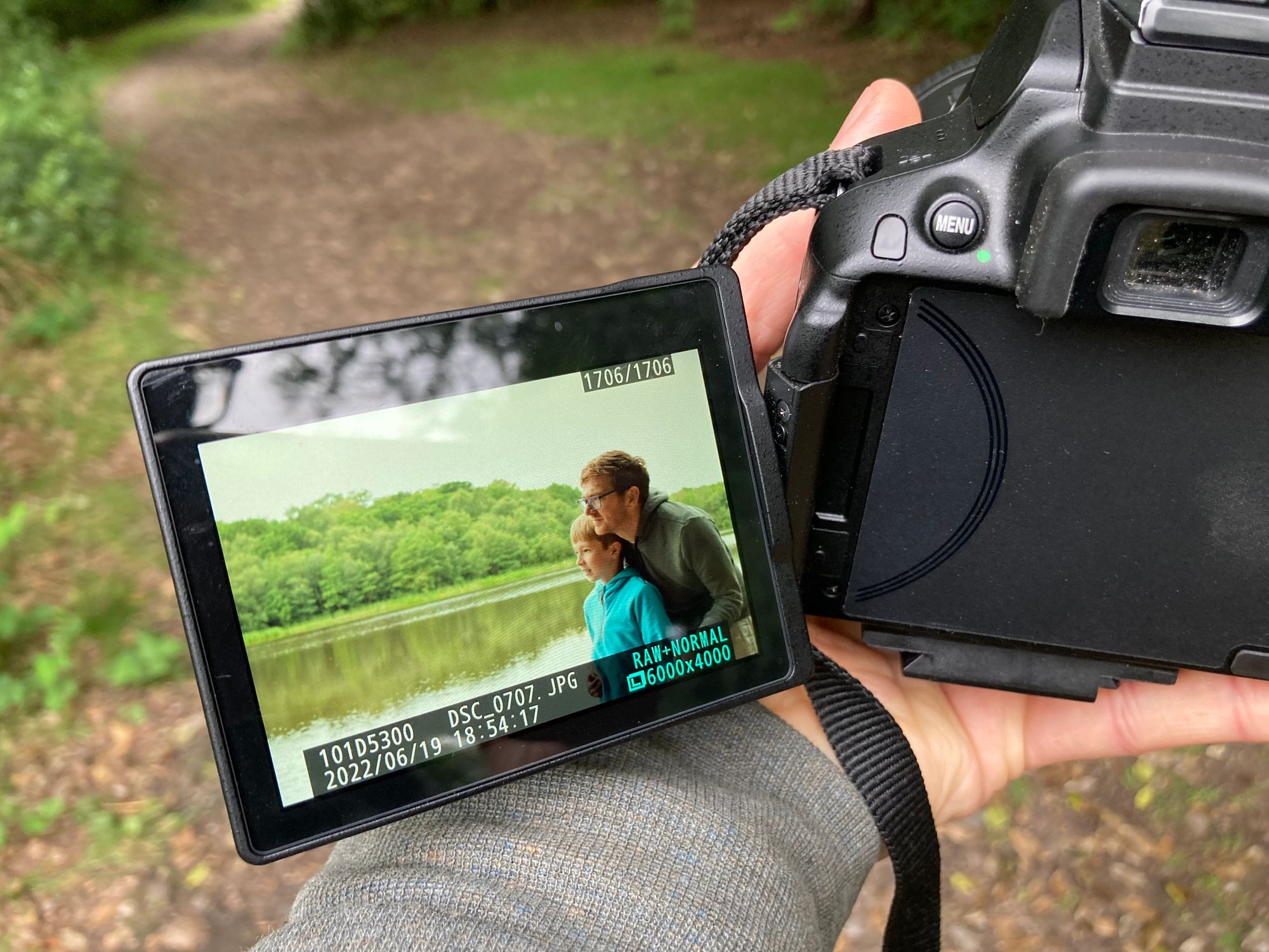 Camera showing playback of a self portrait 