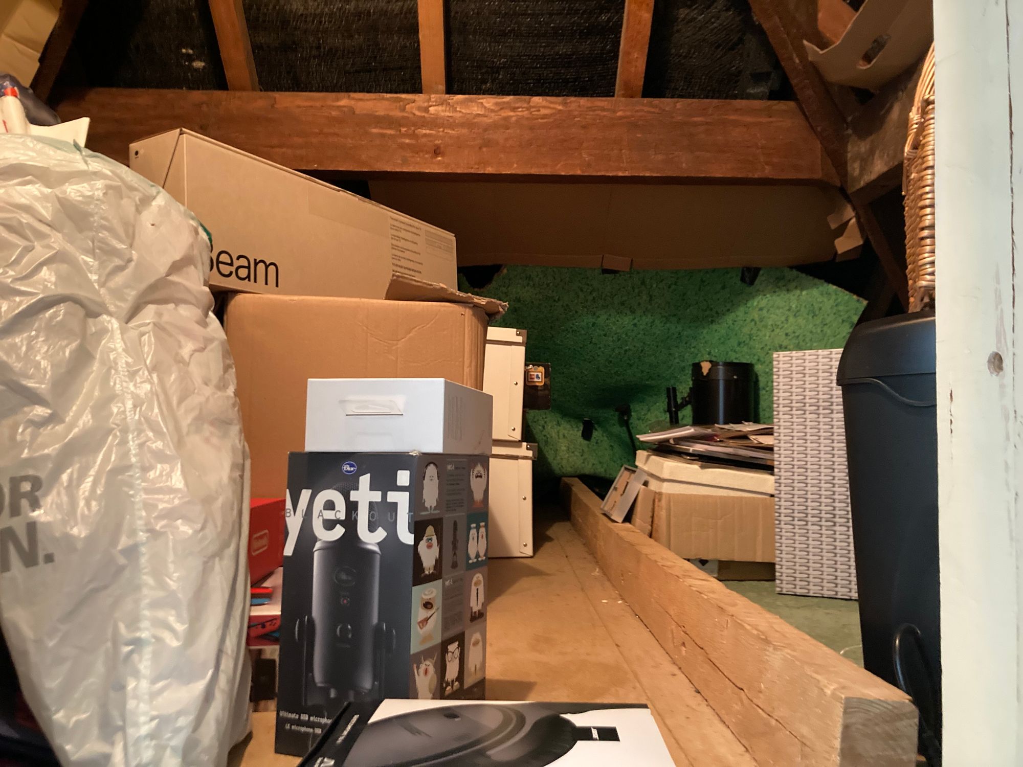 A loft or crawl space full of boxes